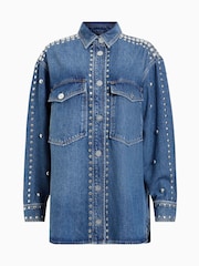 AllSaints Blue Alba Stud 100% Cotton Shirt - Image 8 of 8