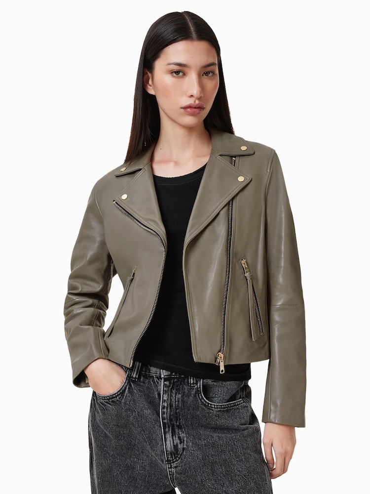 AllSaints Dusty Olive Green Dalby Biker  Jacket - Image 1 of 9