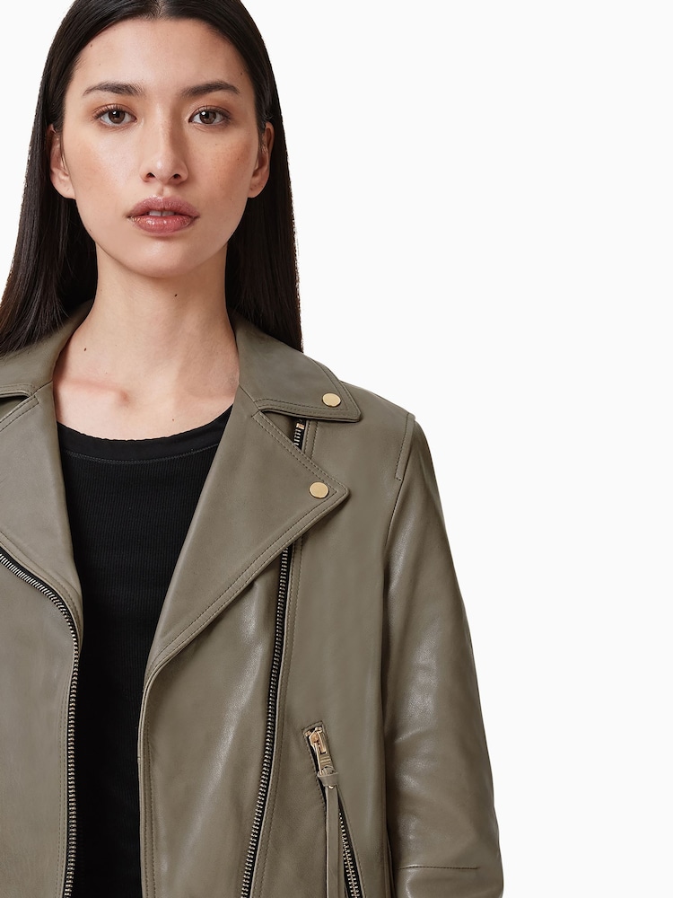 AllSaints Dusty Olive Green Dalby Biker  Jacket - Image 2 of 9