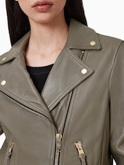 AllSaints Dusty Olive Green Dalby Biker  Jacket - Image 4 of 9