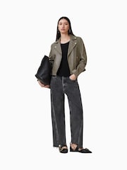 AllSaints Dusty Olive Green Dalby Biker  Jacket - Image 6 of 9