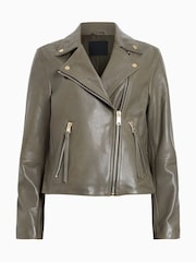 AllSaints Dusty Olive Green Dalby Biker  Jacket - Image 9 of 9