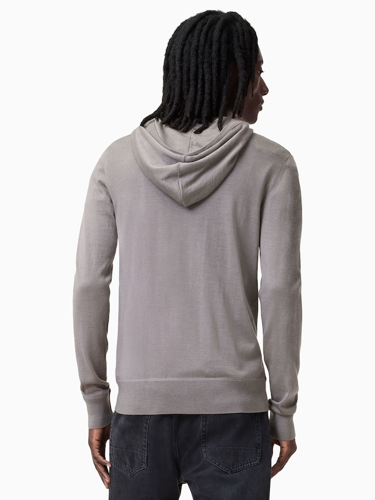AllSaints Grey Mode Merino Zip Hoodie - Image 2 of 7