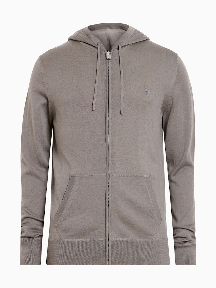 AllSaints Grey Mode Merino Zip Hoodie - Image 7 of 7