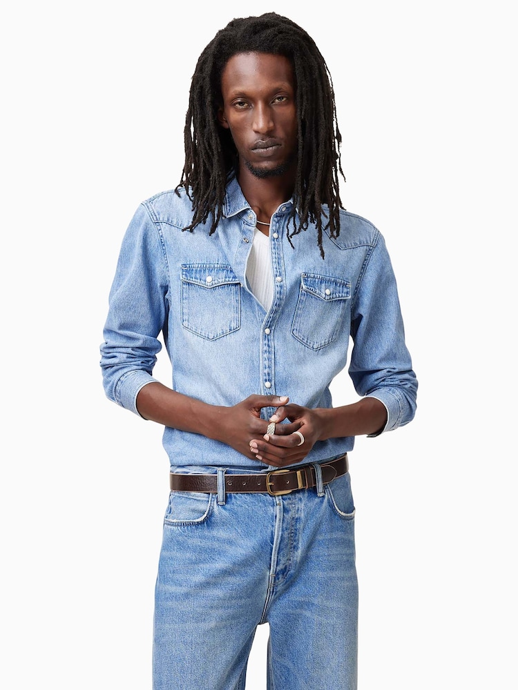 AllSaints Blue 100% Organic Cotton Macgowan Shirt - Image 1 of 7
