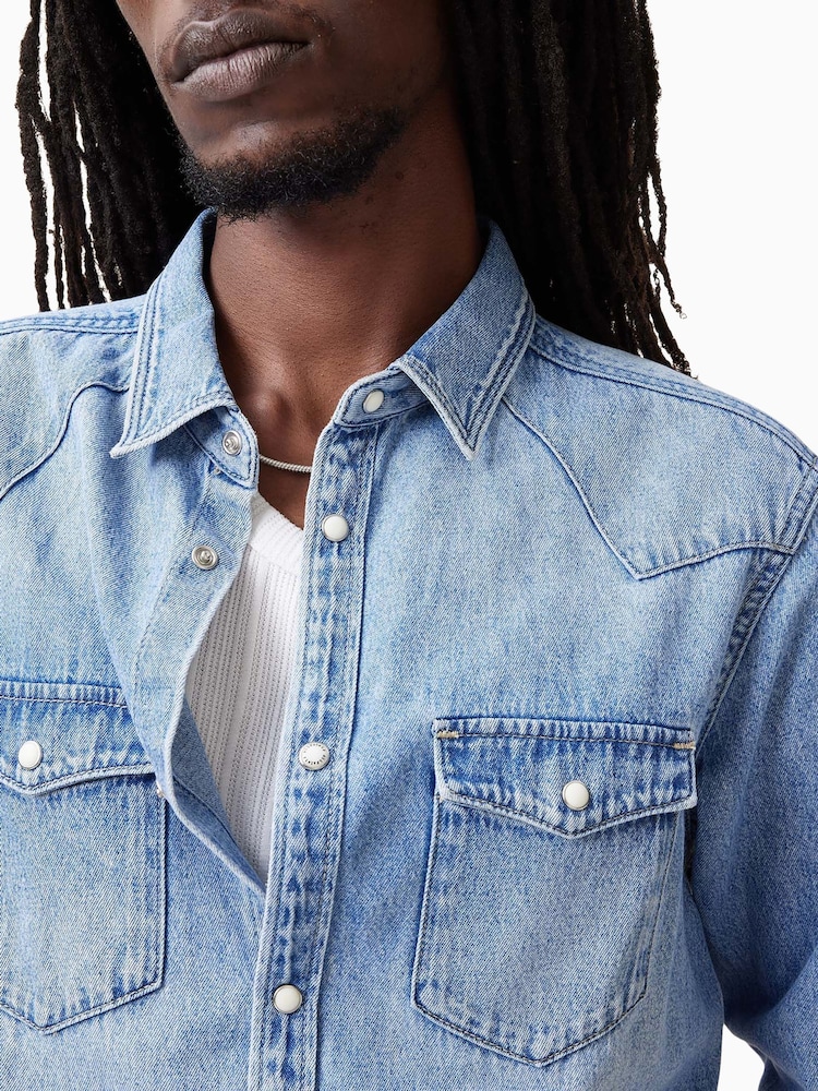 AllSaints Blue 100% Organic Cotton Macgowan Shirt - Image 2 of 7