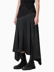 AllSaints Black Pia Satin Skirt - Image 2 of 8
