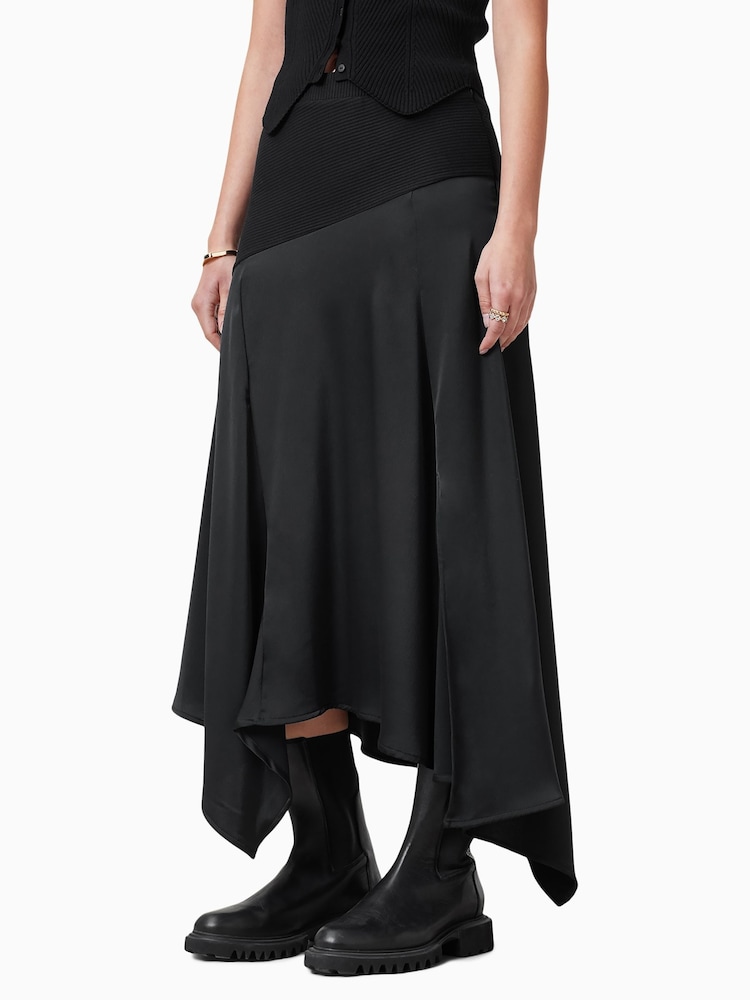 AllSaints Black Pia Satin Skirt - Image 2 of 8