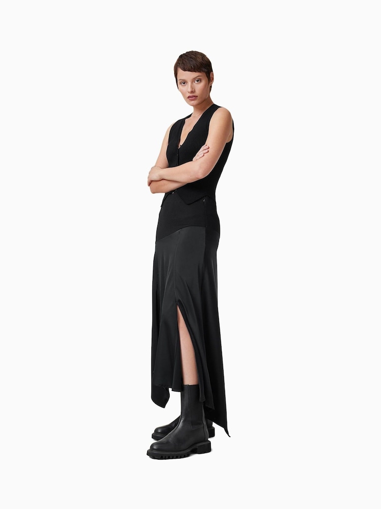 AllSaints Black Pia Satin Skirt - Image 4 of 8