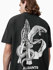 AllSaints Black Asp Short Sleeve Crew 100% Organic Cotton T-Shirt - Image 2 of 7
