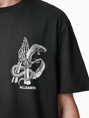 AllSaints Black Asp Short Sleeve Crew 100% Organic Cotton T-Shirt - Image 4 of 7