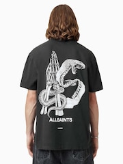 AllSaints Black Asp Short Sleeve Crew 100% Organic Cotton T-Shirt - Image 5 of 7