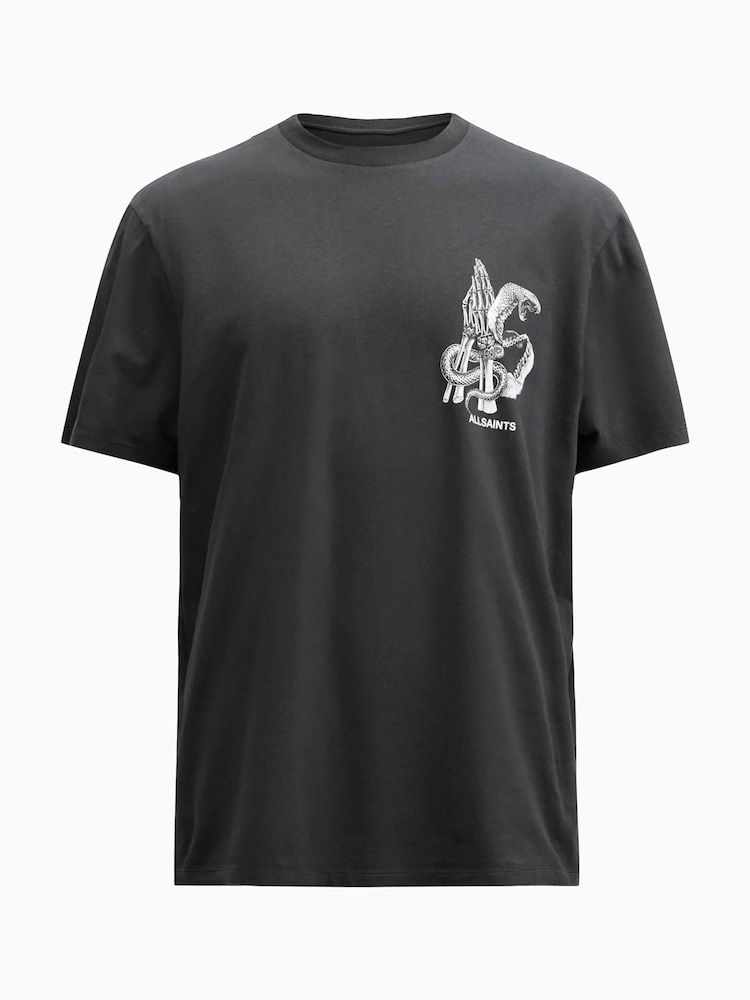 AllSaints Black Asp Short Sleeve Crew 100% Organic Cotton T-Shirt - Image 7 of 7
