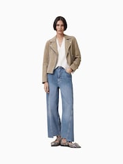 AllSaints Greige Brown Suede Dalby Biker Jacket - Image 3 of 11
