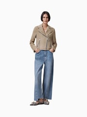 AllSaints Greige Brown Suede Dalby Biker Jacket - Image 6 of 11