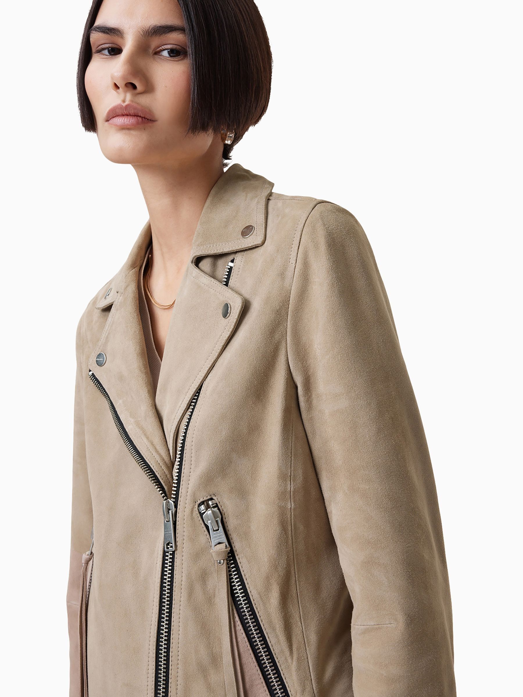 Buy AllSaints Greige Brown Suede Dalby Biker Jacket from Next USA