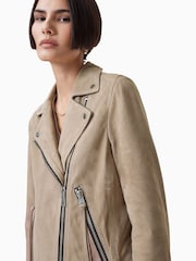 AllSaints Greige Brown Suede Dalby Biker Jacket - Image 7 of 11