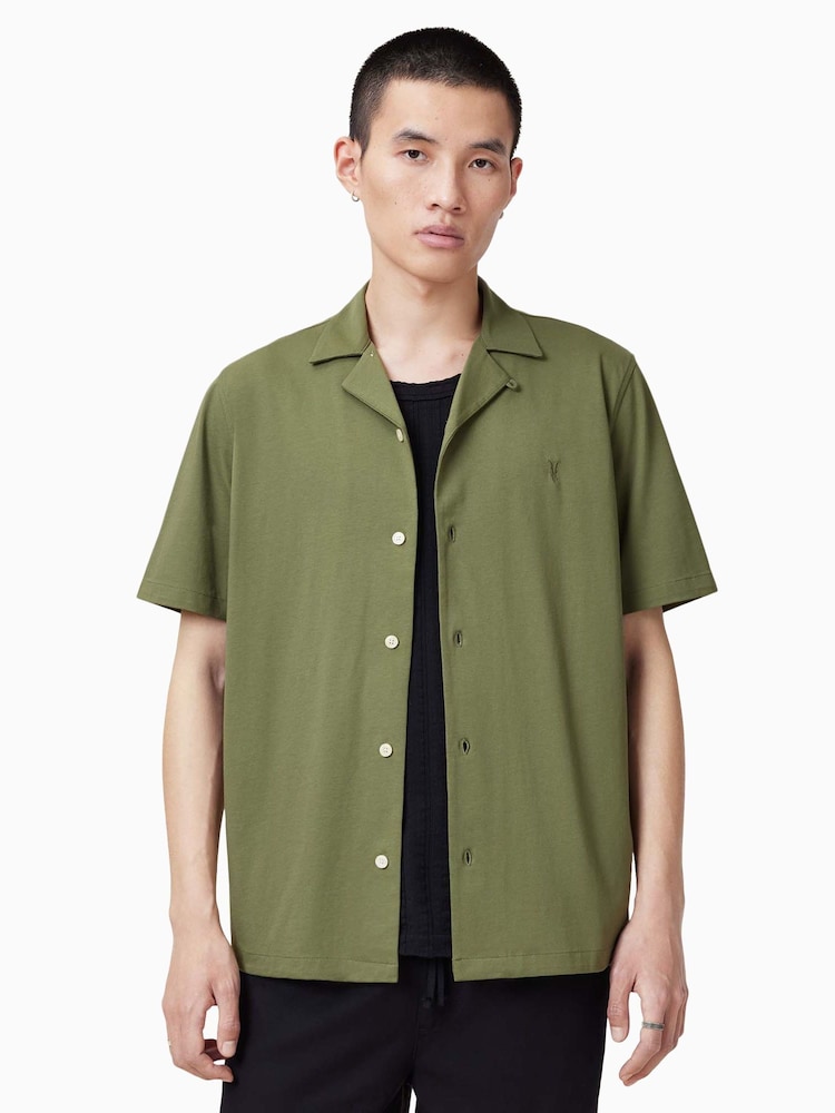 AllSaints Olive Green Hudson Short Sleeve Shirt - Image 1 of 6