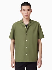 AllSaints Olive Green Hudson Short Sleeve Shirt - Image 3 of 6