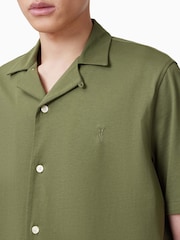 AllSaints Olive Green Hudson Short Sleeve Shirt - Image 5 of 6
