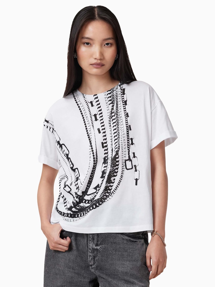AllSaints White Metallo Briar 100% Organic Cotton T-Shirt - Image 1 of 7 AllSaints White Metallo Briar 100% Organic Cotton T-Shirt - Image 1 of 7
