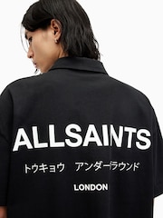 AllSaints Black Underground Short Sleeve 100% Organic Cotton Polo Shirt - Image 2 of 8
