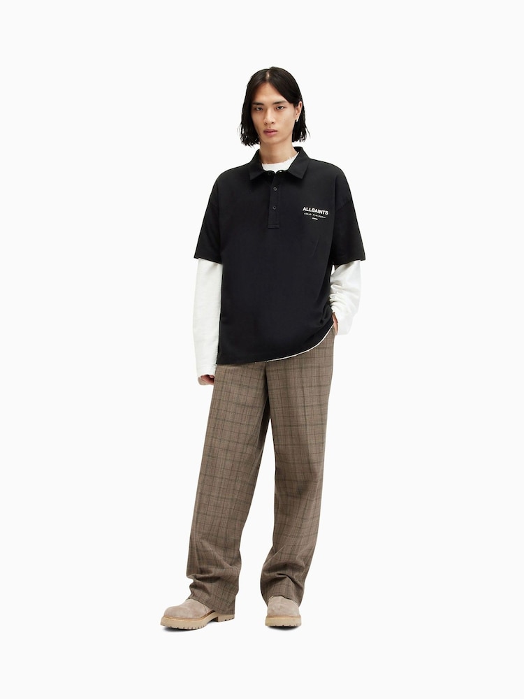 AllSaints Black Underground Short Sleeve 100% Organic Cotton Polo Shirt - Image 3 of 8