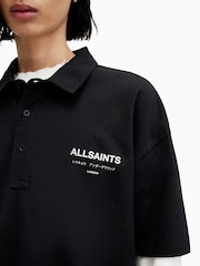 AllSaints Black Underground Short Sleeve 100% Organic Cotton Polo Shirt - Image 4 of 8