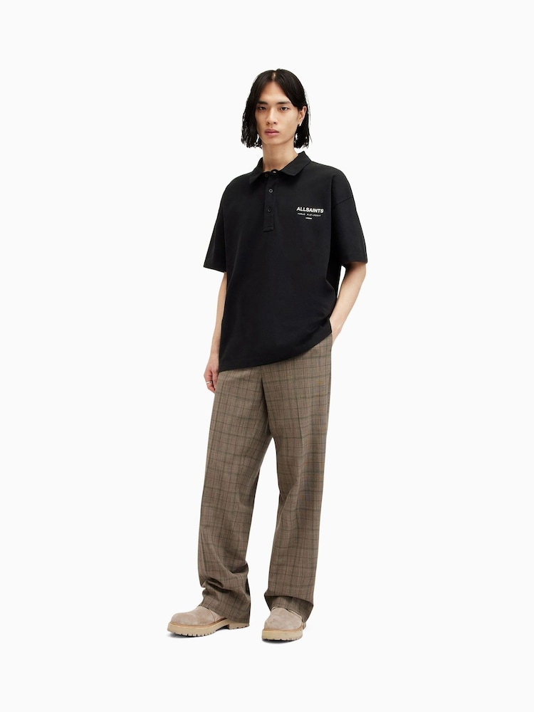 AllSaints Black Underground Short Sleeve 100% Organic Cotton Polo Shirt - Image 5 of 8