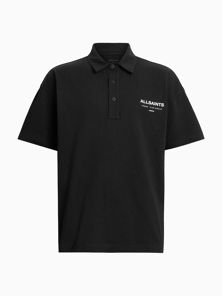 AllSaints Black Underground Short Sleeve 100% Organic Cotton Polo Shirt - Image 8 of 8
