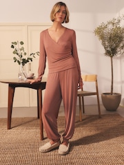Pink Ribbed Long Sleeve Pyjamas - Image 1 of 6