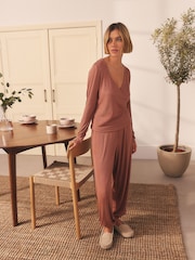 Pink Ribbed Long Sleeve Pyjamas - Image 3 of 6