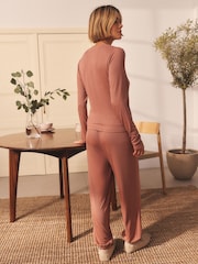 Pink Ribbed Long Sleeve Pyjamas - Image 4 of 6