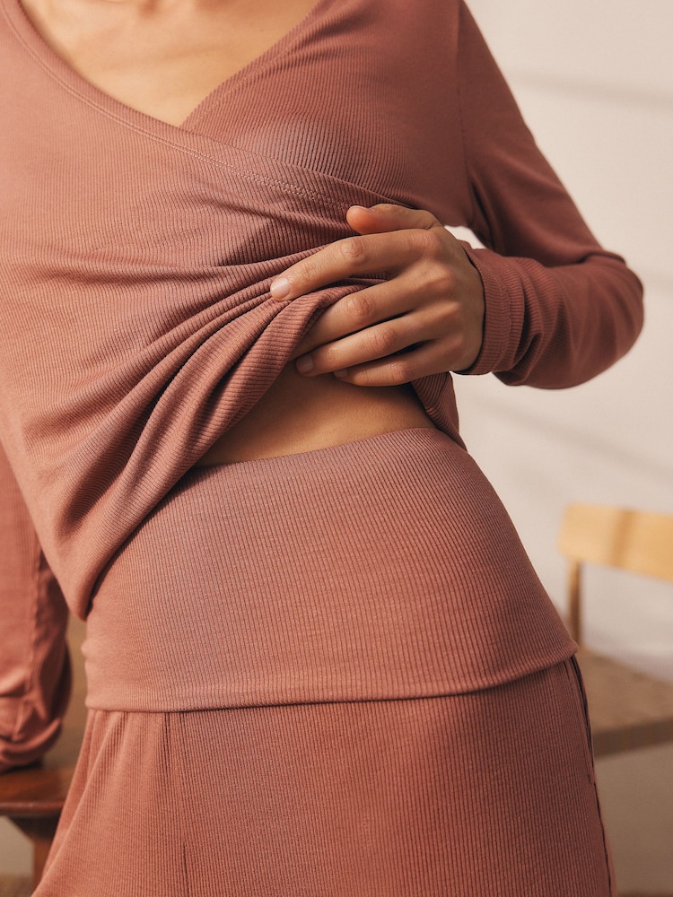 Pink Ribbed Long Sleeve Pyjamas - Image 6 of 6