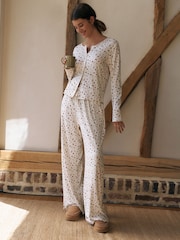 Cream Ditsy Cosy Pointelle Long Sleeve Pyjamas - Image 2 of 9
