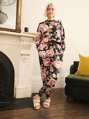 Black Floral Cosy Long Sleeve Pyjamas - Image 2 of 9