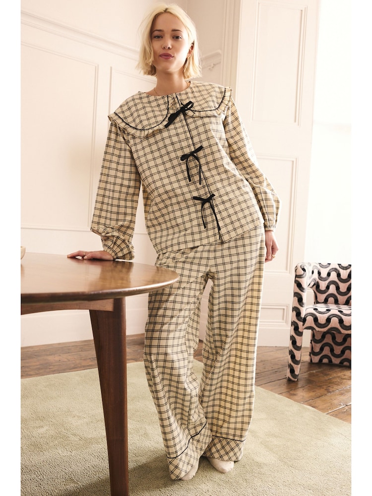 Black/White Check Button Through Pyjamas - Image 1 of 6 Black/White Check Button Through Pyjamas - Image 1 of 6