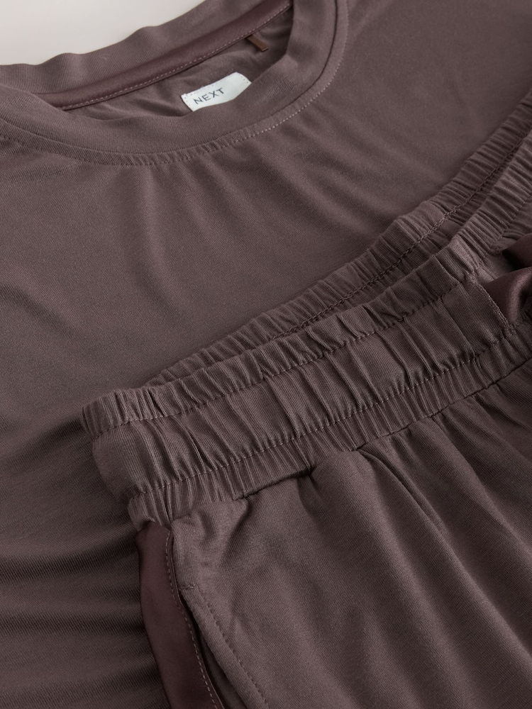 Chocolate Brown Jersey Satin Mix Short Sleeve Pyjamas - Image 9 of 9 Chocolate Brown Jersey Satin Mix Short Sleeve Pyjamas - Image 9 of 9