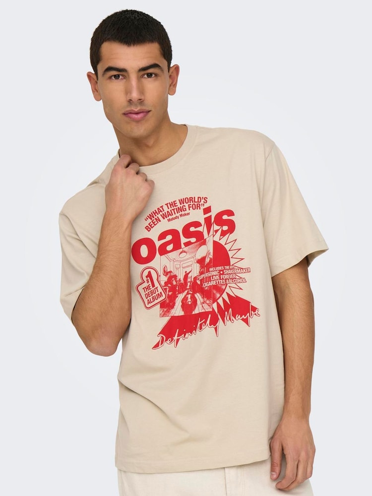 Only & Sons Grey Oasis Band Relaxed Fit T-Shirt - Image 1 of 5