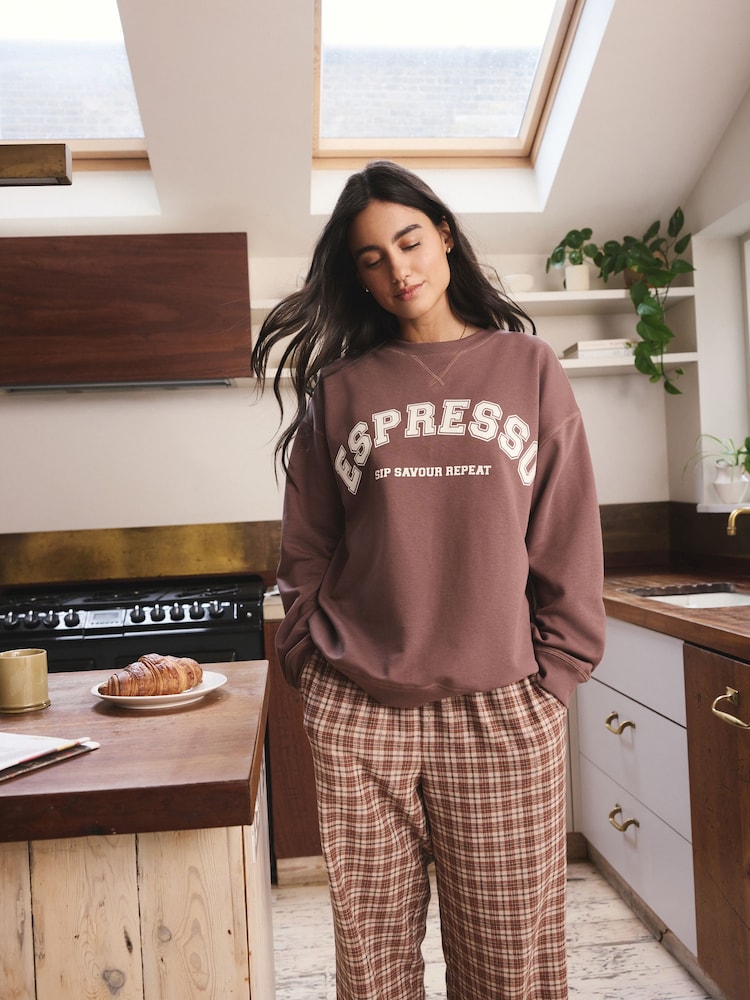 Brown Espresso Sweatshirt and Flannel Pyjamas Set - Image 2 of 10