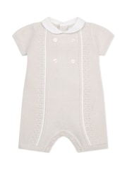 Emile Et Rose Natural Knitted 100% Cotton Romper With Textured Knit Sides & Buttons - Imagen 2 de 4