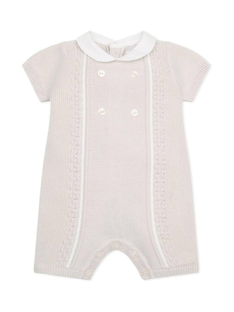 Emile Et Rose Natural Knitted 100% Cotton Romper With Textured Knit Sides & Buttons - Imagen 2 de 4