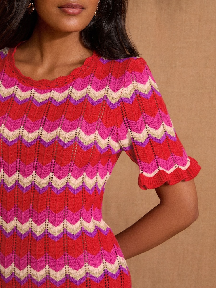 Love & Roses Multi Chevron Frill Mini Dress - Image 2 of 4