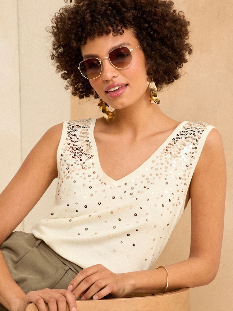Love & Roses Ivory Embellished Knitted Vest Top - Image 2 of 4
