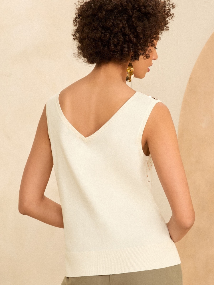 Love & Roses Ivory Embellished Knitted Vest Top - Image 3 of 4