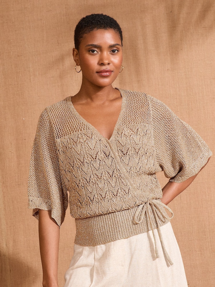 Love & Roses Gold Scallop Knitted Top - Image 1 of 4
