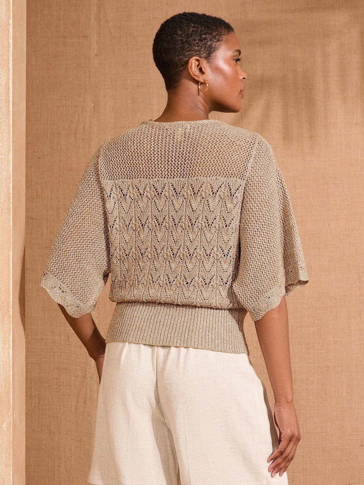 Love & Roses Gold Scallop Knitted Top - Image 2 of 4