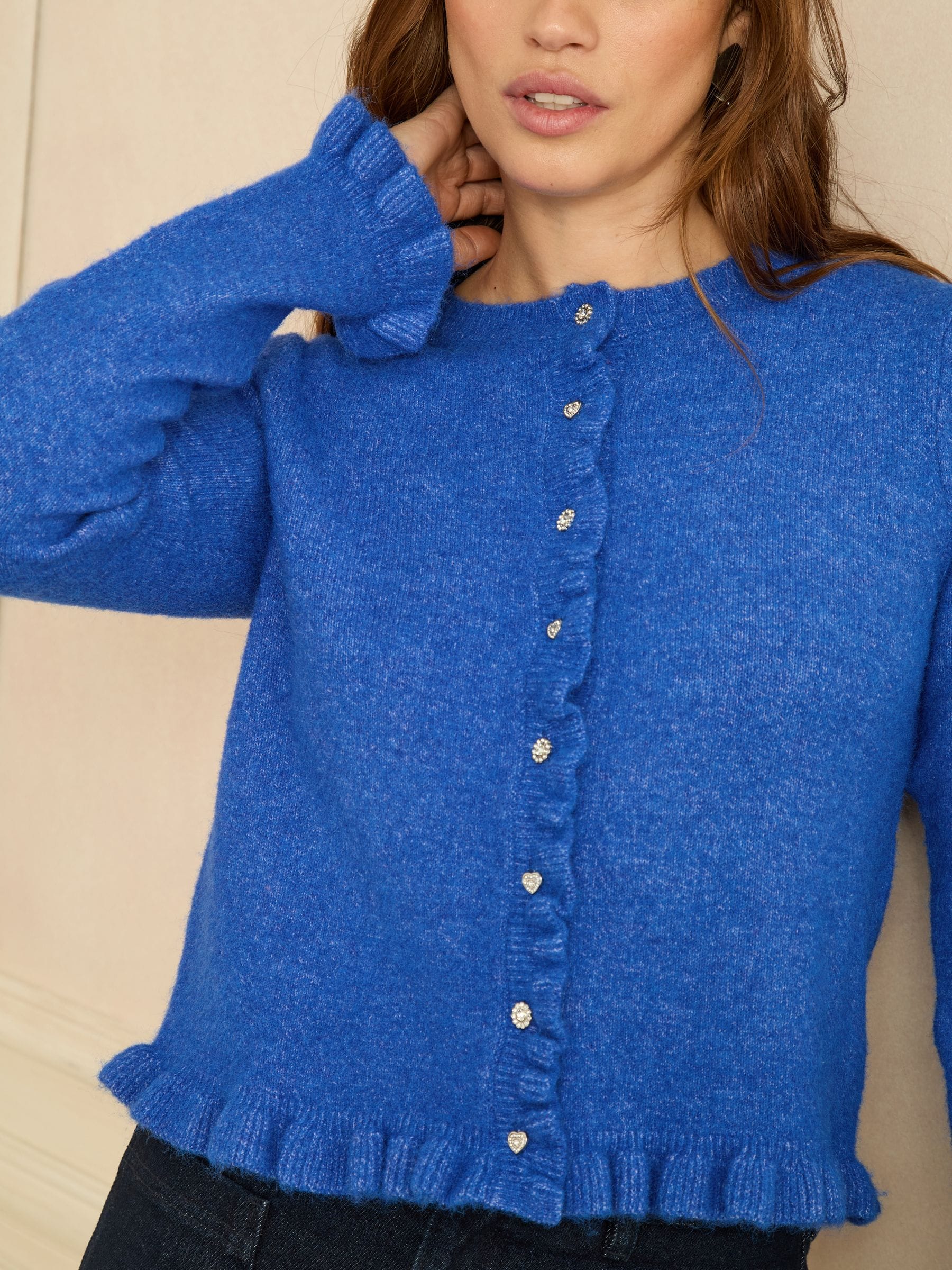 Buy Love & Roses Cobalt Blue Frill Button Cardigan from Next USA