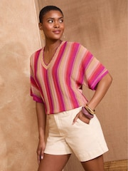 Love & Roses Coral Pink Scallop Knitted top - Image 1 of 5