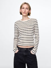 Gap Cream Stripe Long Sleeve Modern Cotton-Modal Crew Neck T-Shirt - Image 1 of 5